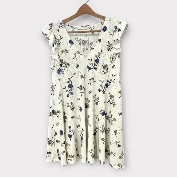 Springfield Womens Summer Dress White Floral Sleeveless Ruffles Short Size XL - Picture 1 of 10